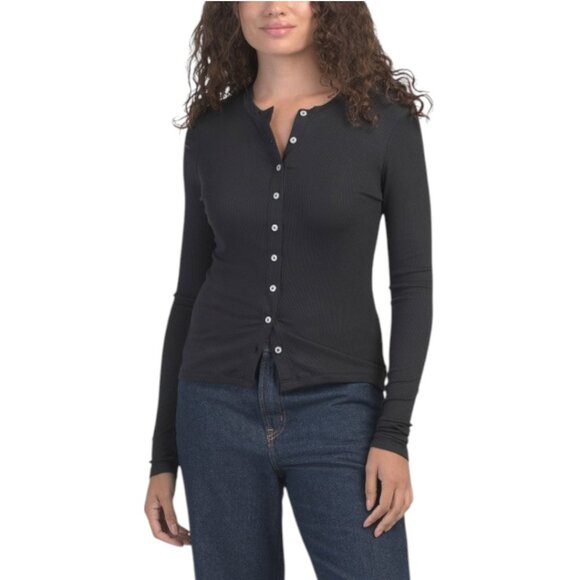 GOLDIE TEE Modal Ribbed Cardigan - Black - Picture 1 of 4